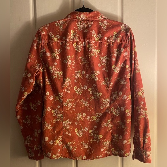 L.L. Bean Canyon Red Floral Cotton Corduroy Shirt - Picture 3 of 4